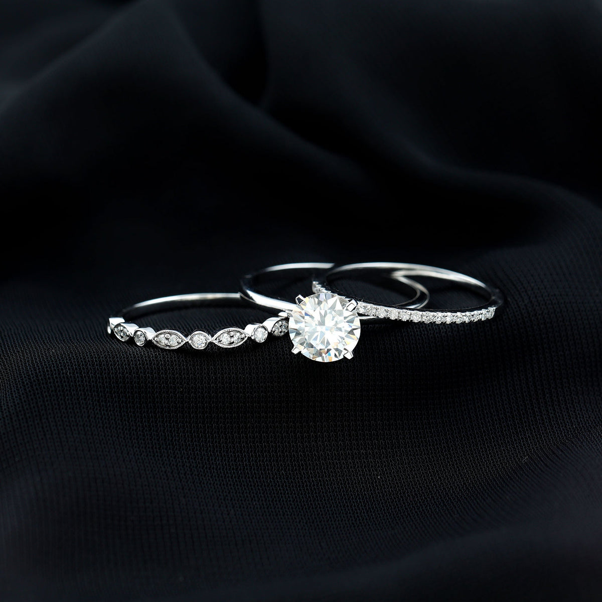 Certified Round Cut Lab Created Diamond 3 Piece Bridal Ring Set