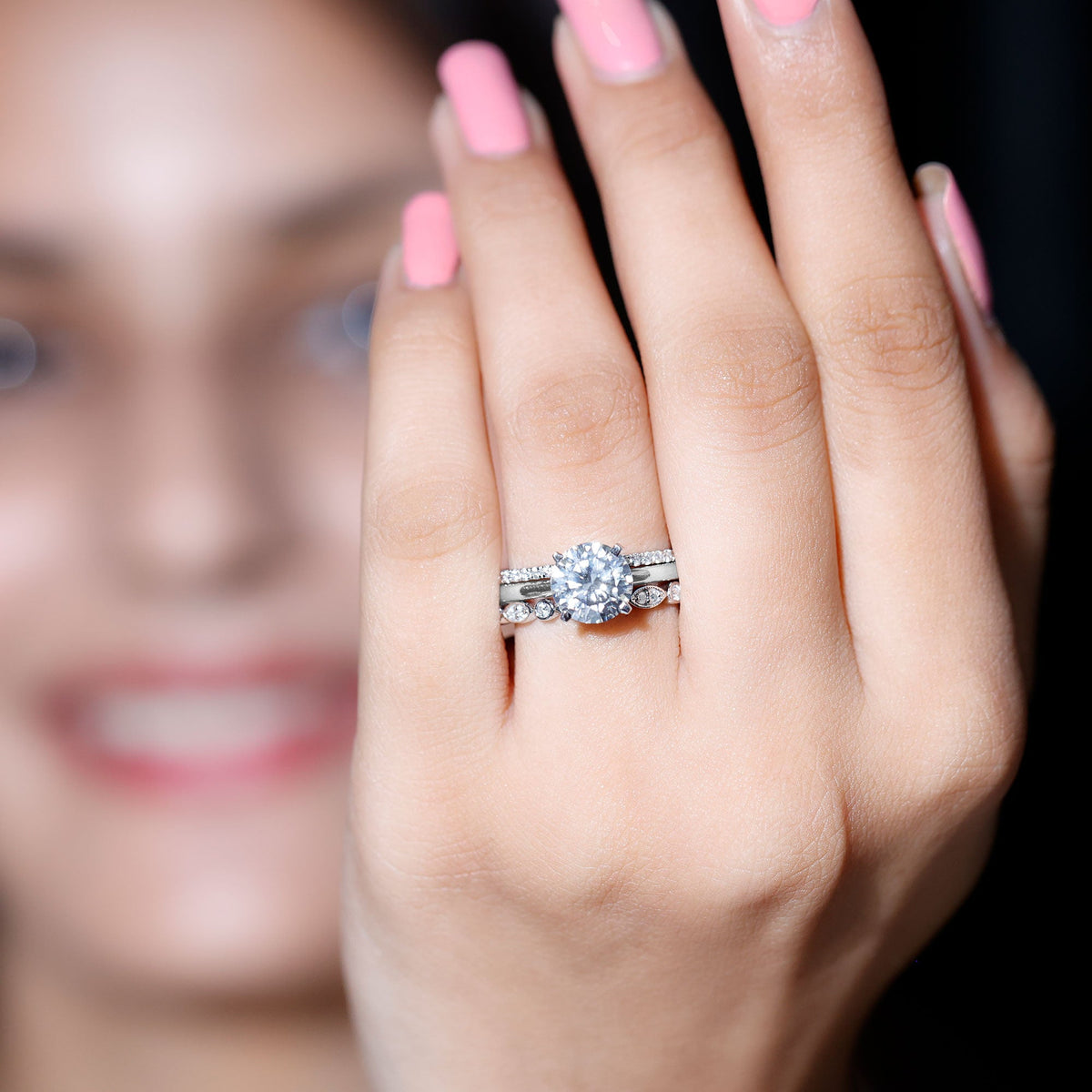 Certified Round Cut Lab Created Diamond 3 Piece Bridal Ring Set