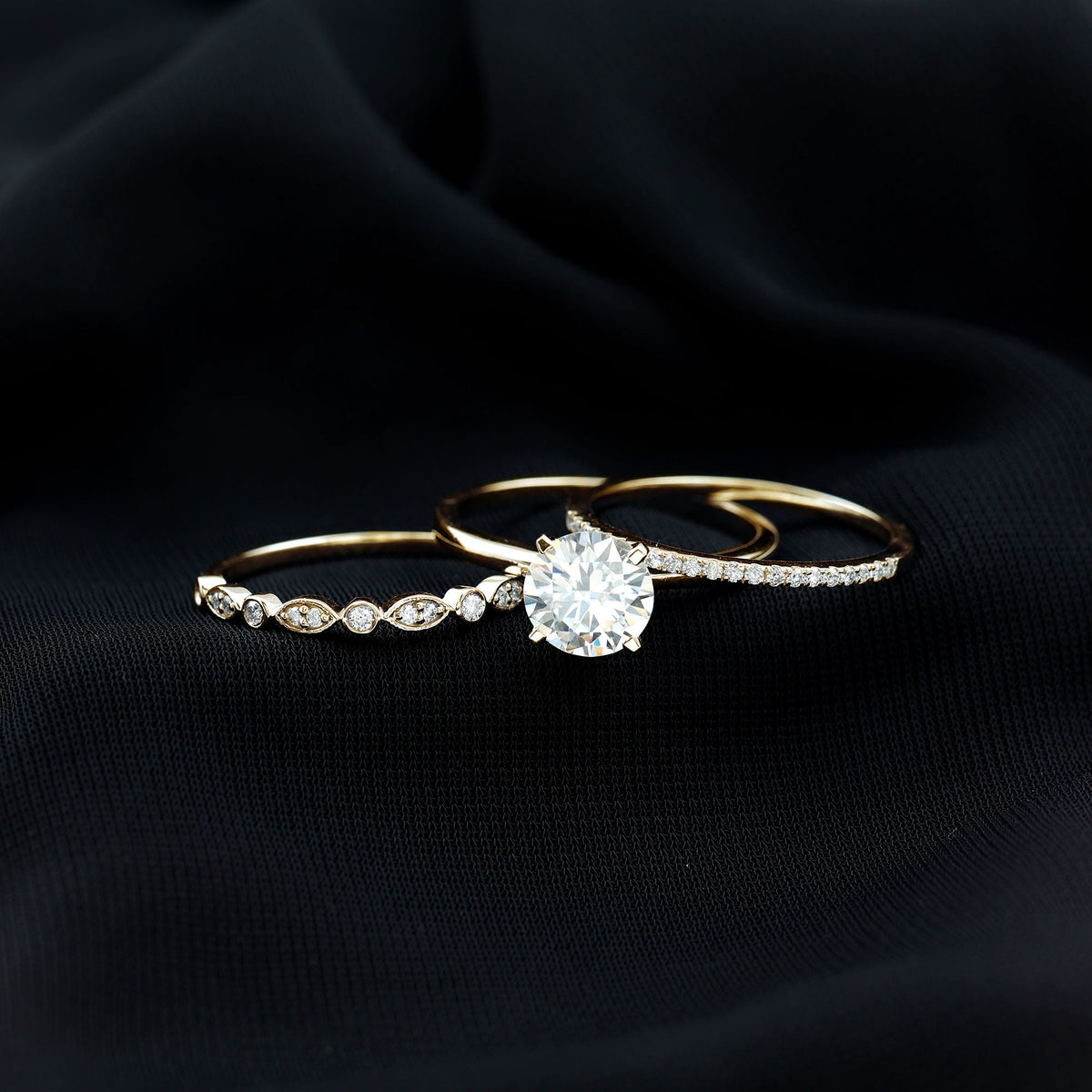 Certified Round Cut Lab Created Diamond 3 Piece Bridal Ring Set