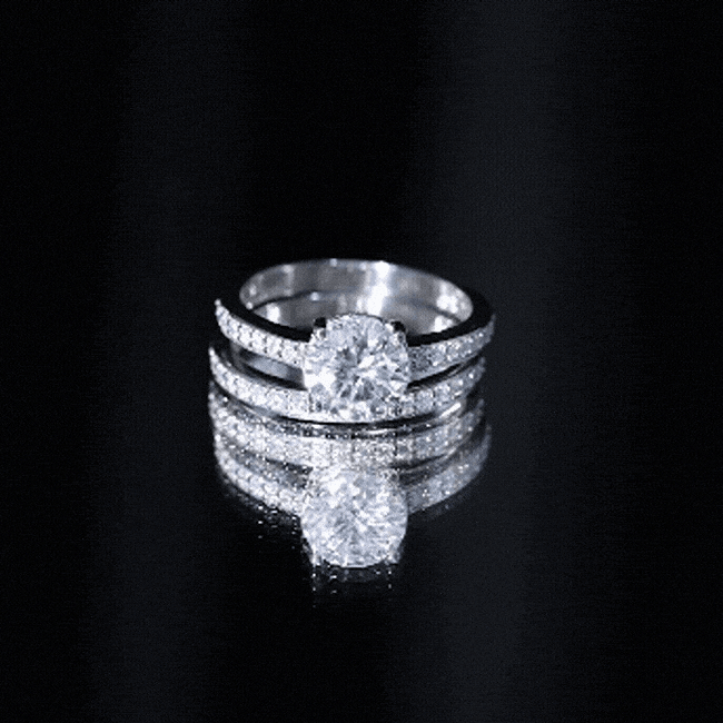 Yellow gold lab-grown diamond engagement ring with matching wedding band, 2 carats, by Rosec Jewels.