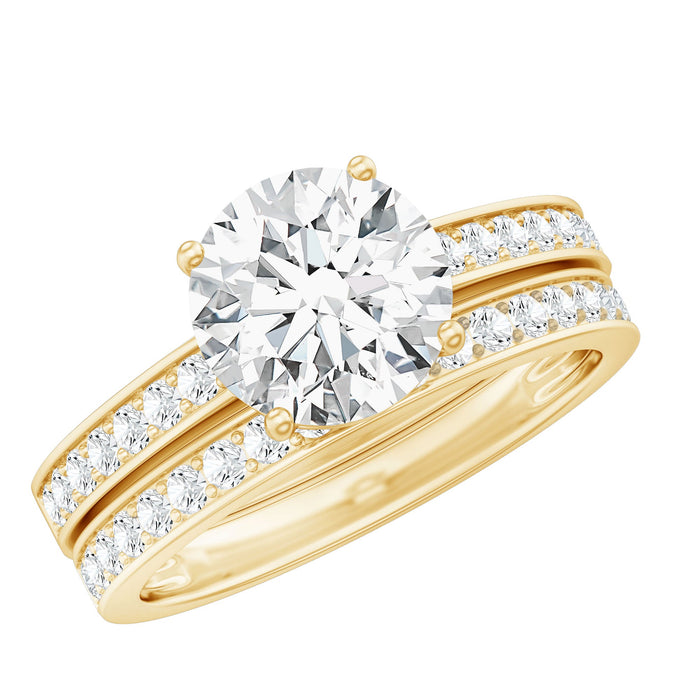 Two-carat lab-grown diamond engagement ring with matching wedding band from Rosec Jewels, featuring sparkling diamonds and elegant design.