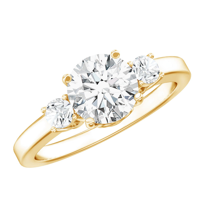 Three-stone lab-grown diamond engagement ring for women by Rosec Jewels, showcasing sparkling diamonds set in elegant ring design.