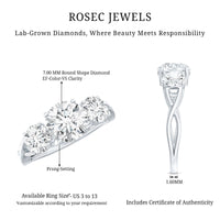 Lab Grown Diamond Three Stone Engagement Ring with Crossover Shank