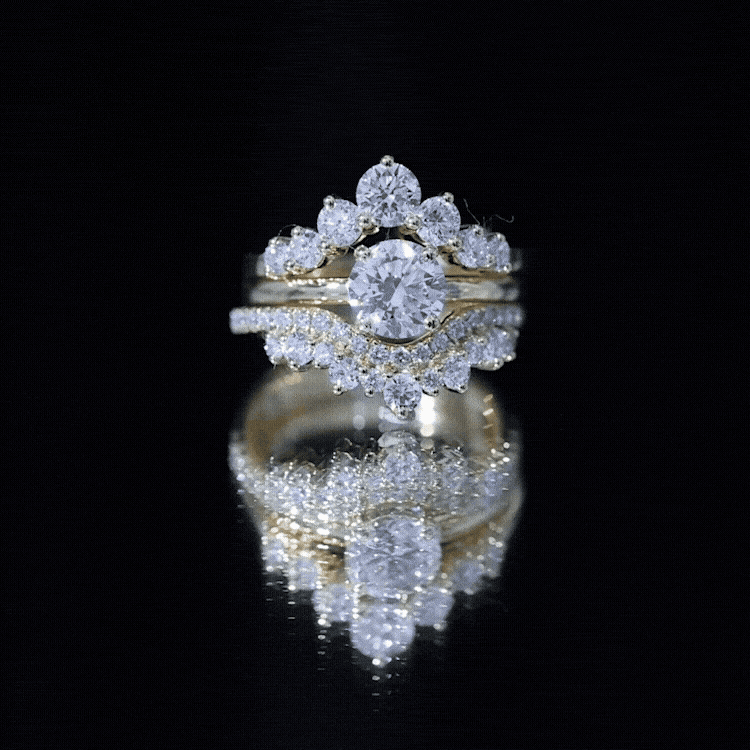 Yellow gold vintage bridal ring set with 0.25 carat lab-grown diamond, featuring a three-piece design from Rosec Jewels.