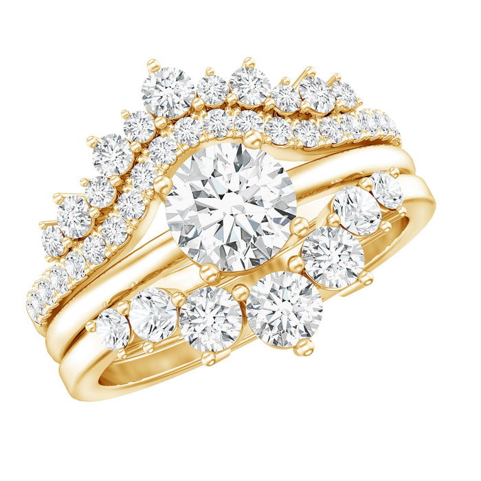 Rosec Jewels 0.25 carat lab-grown diamond vintage bridal ring set with three rings, featuring intricate design and sparkling stones.
