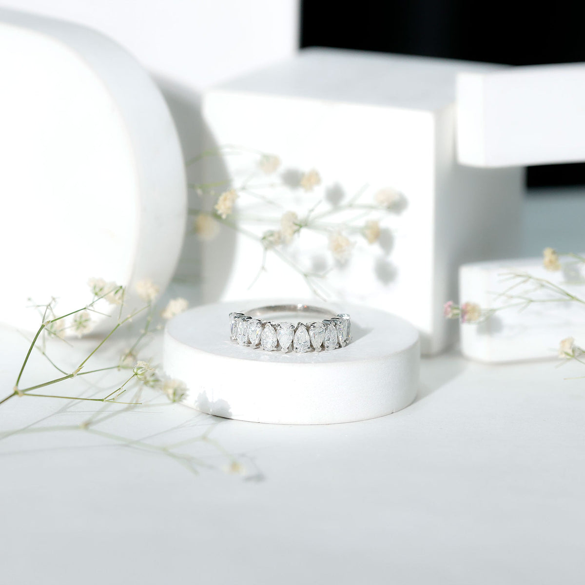 Pear Cut Lab Created Diamond Half Eternity Wedding Band