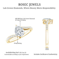 Certified 6X8 MM Pear Cut Lab Created Diamond Teardrop Engagement Ring