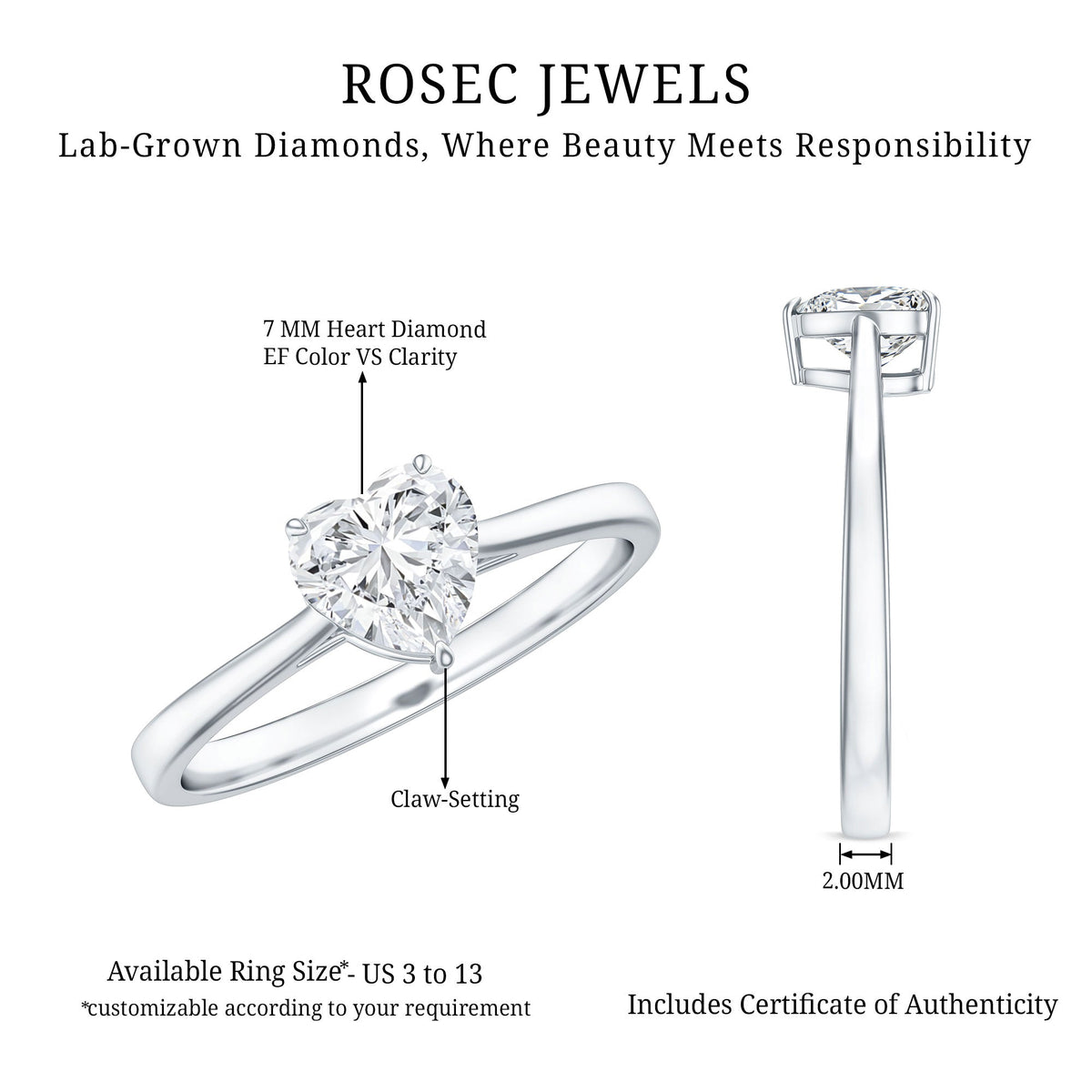 1 Carat Diamond Heart Ring For Women