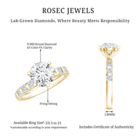 Certified Lab Diamond 8 mm Round Engagement Ring With 6 Prong