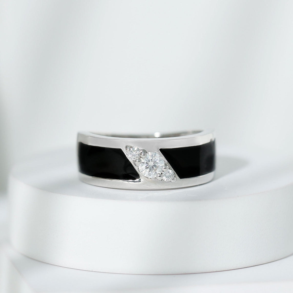 Certified Lab Grown Diamond Mens Wedding Band With Enamel