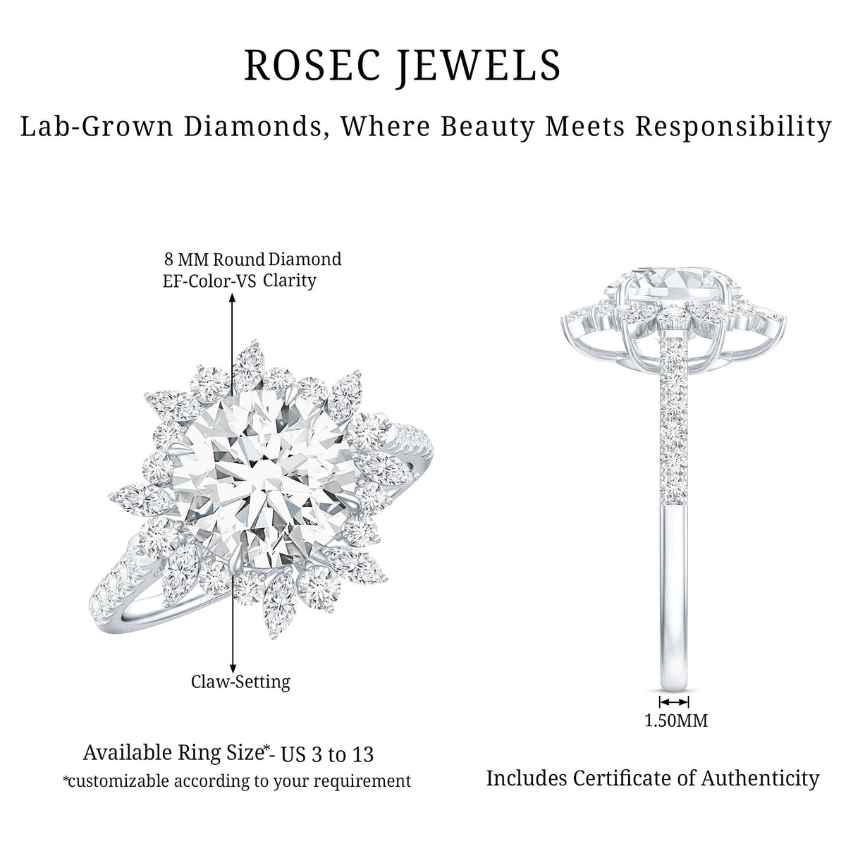 Certified Lab Created Diamond Halo Engagement Ring For Her