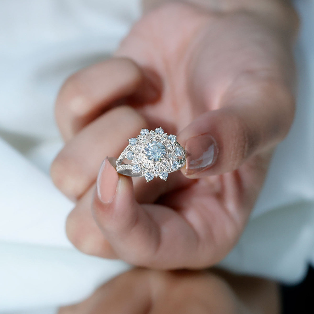 Certified Lab Grown Diamond Flower Engagement Ring for Her
