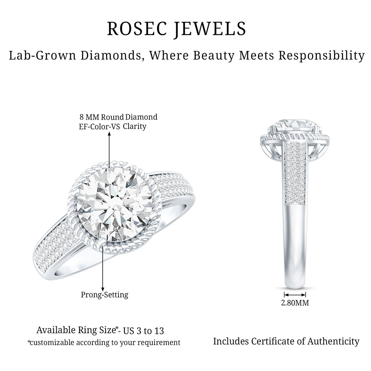Lab Grown Diamond Circle Engagement Ring With Rope Frame