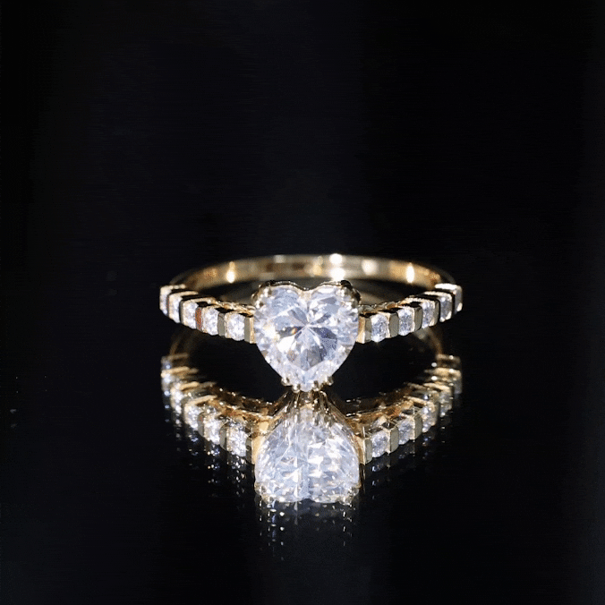 Yellow gold heart-shaped engagement ring with an 8mm lab-grown diamond by Rosec Jewels, featuring a classic and elegant design.