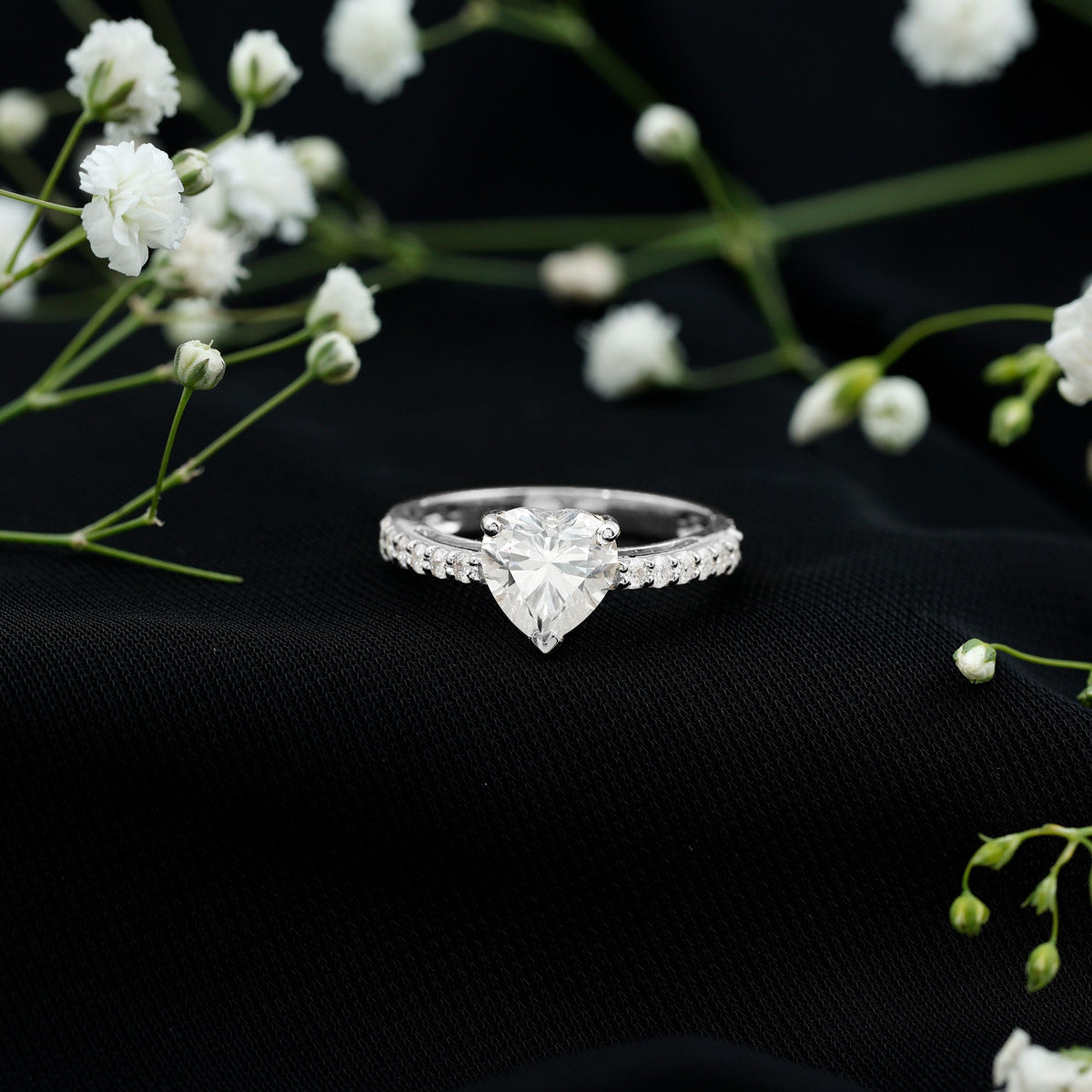 3 Prong Lab Grown Diamond Heart Engagement Ring For Women