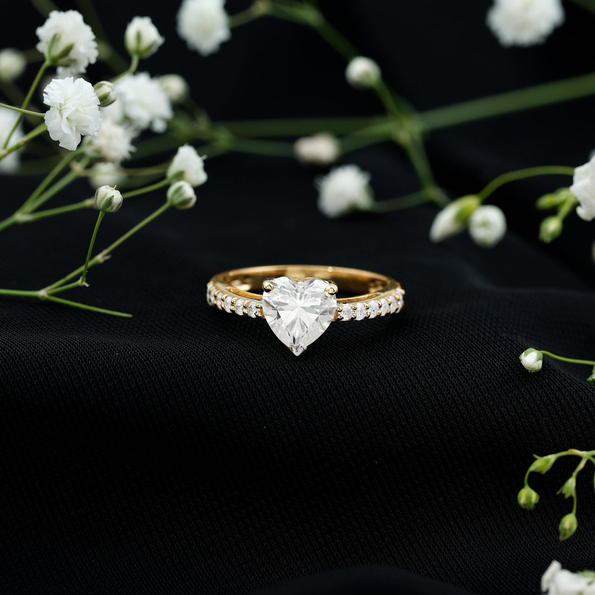 3 Prong Lab Grown Diamond Heart Engagement Ring For Women
