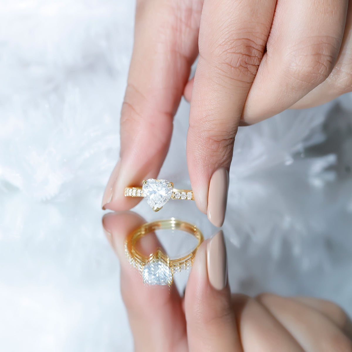 3 Prong Lab Grown Diamond Heart Engagement Ring For Women