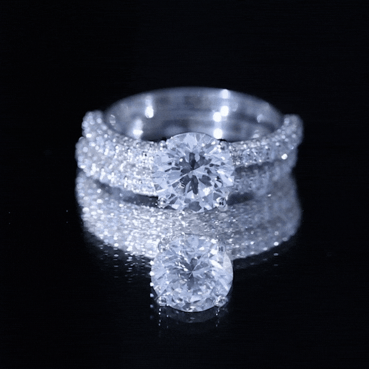 Yellow gold bridal ring set with a 2-carat lab-grown diamond, featuring a matching engagement and wedding band by Rosec Jewels.