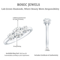 Round Cut Lab Grown Diamond 3 Stone Ring For Women