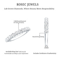 Lab grown diamond half eternity wedding band for women by Rosec Jewels, featuring a row of sparkling diamonds on a sleek ring.