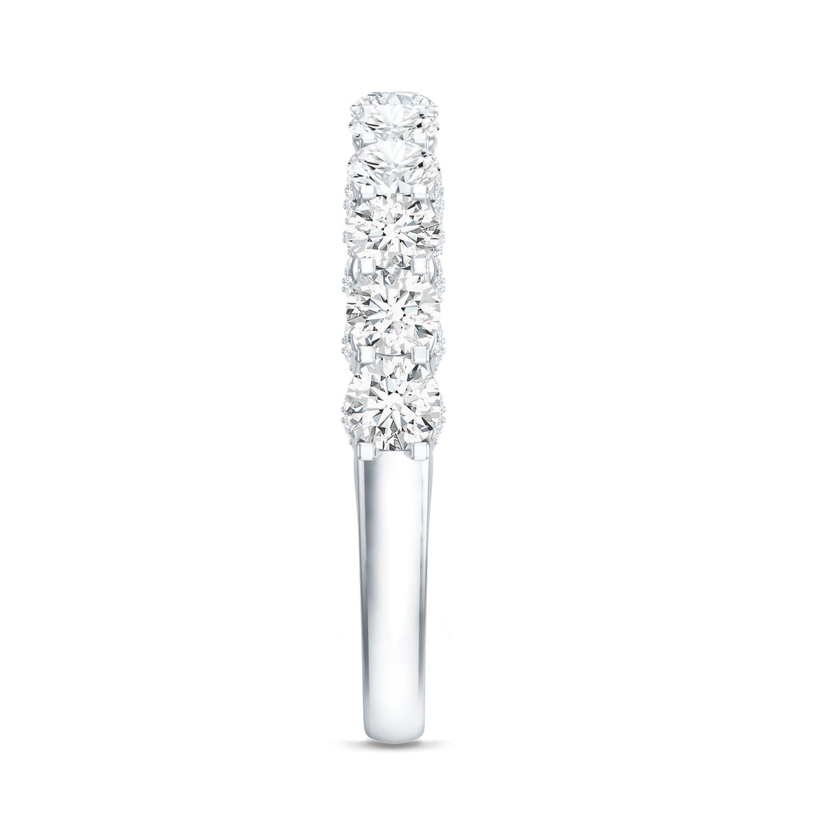 Lab grown diamond half eternity wedding band for women by Rosec Jewels, featuring a continuous row of sparkling diamonds on a sleek ring.
