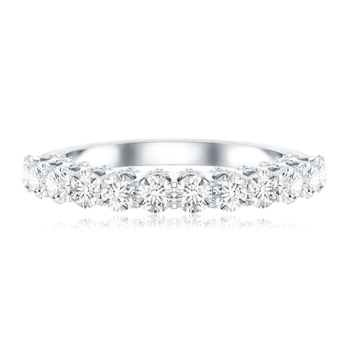 Lab grown diamond half eternity wedding ring for women by Rosec Jewels, showcasing a band with sparkling diamonds and elegant design.