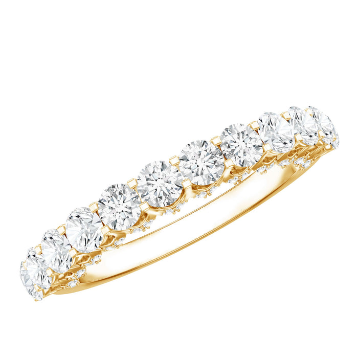 Lab grown diamond half eternity wedding band for women by Rosec Jewels featuring a continuous row of sparkling diamonds on a sleek ring.