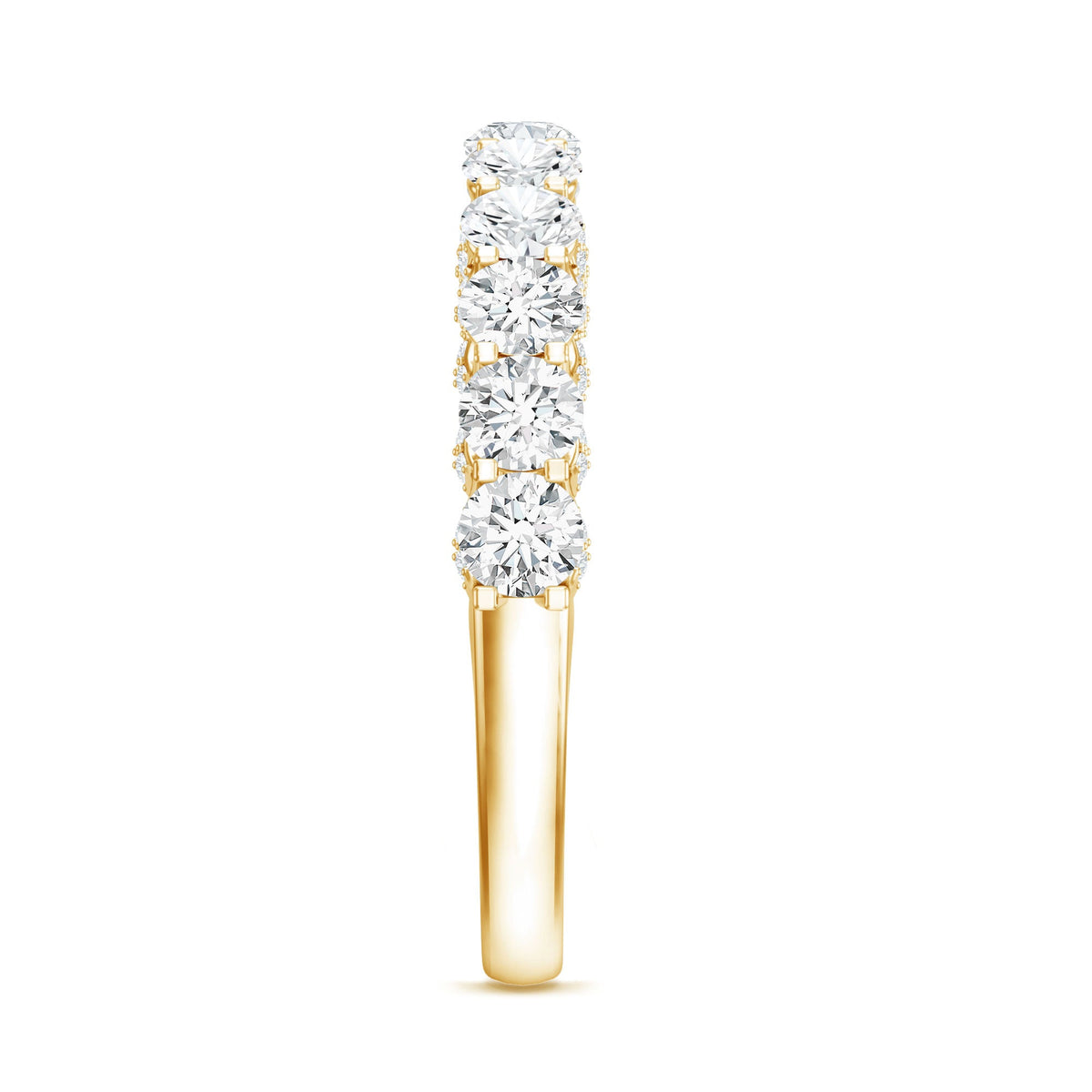 Lab grown diamond half eternity wedding band for women by Rosec Jewels, featuring a row of sparkling diamonds on a sleek ring.