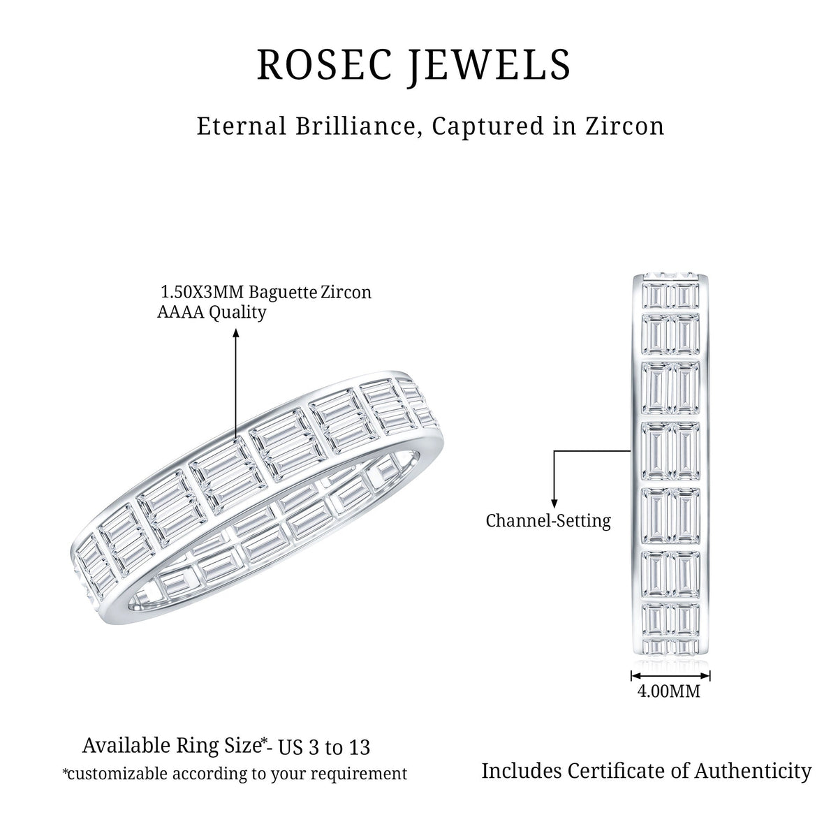 3 CT Cubic Zirconia Two Row Eternity Wedding Band Ring