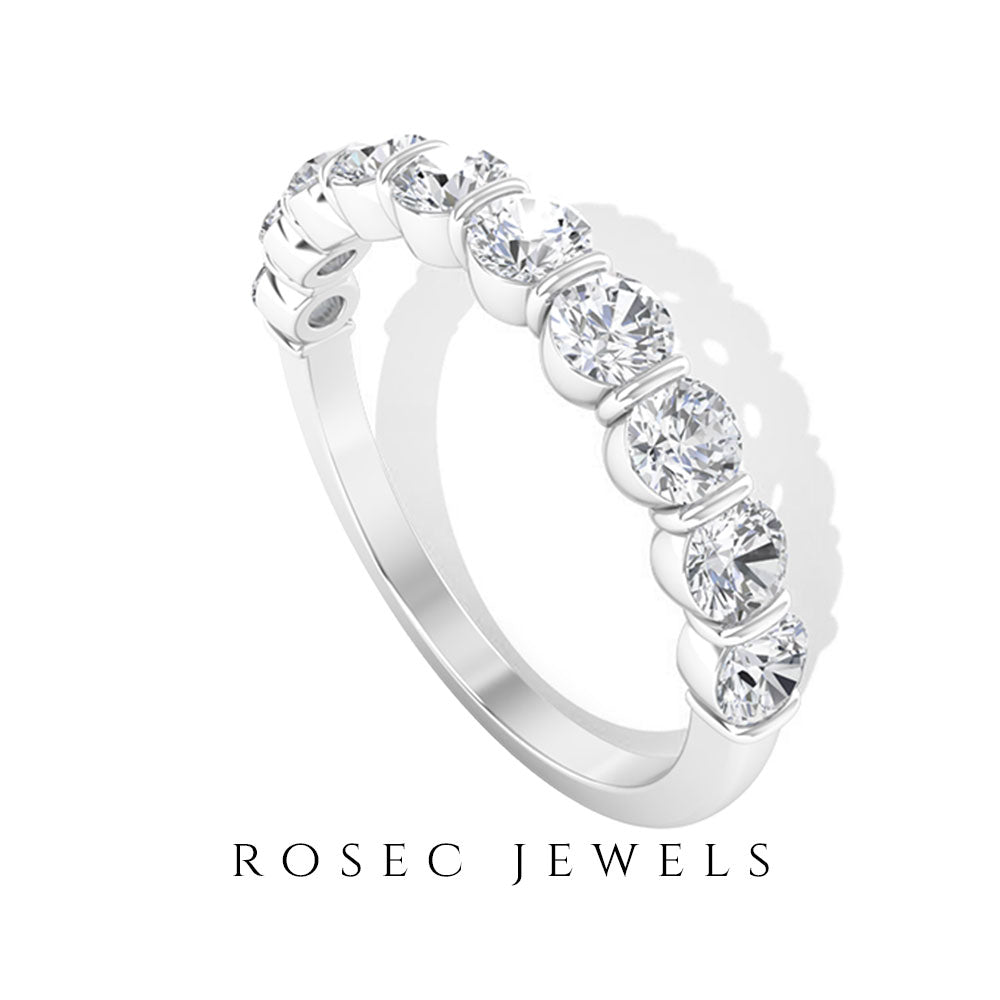 Natural diamond half eternity ring in a bar setting, showcasing sparkling diamonds set along a sleek band from Rosec Jewels.