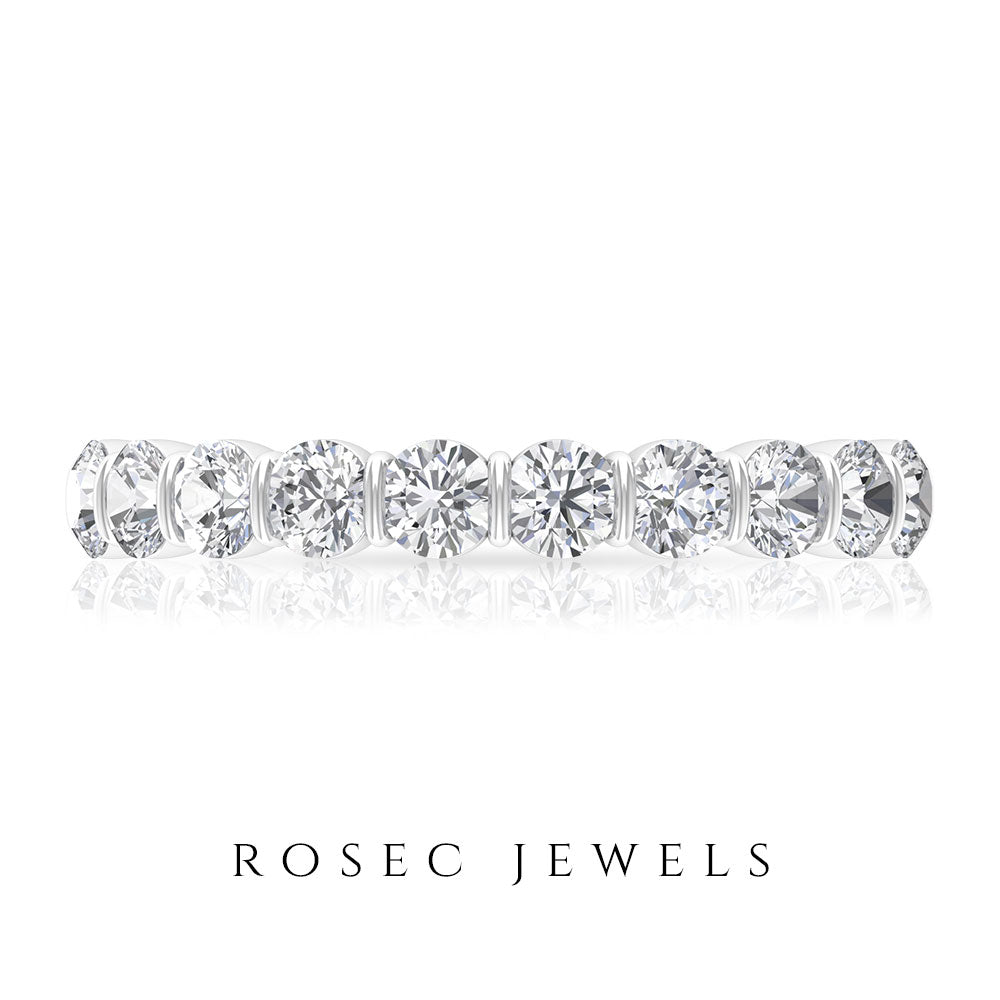 Natural diamond half eternity ring in bar setting with alternating diamonds, crafted by Rosec Jewels.