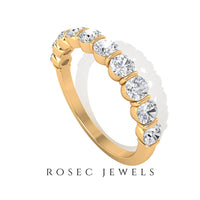 Natural diamond half eternity ring in bar setting by Rosec Jewels, showcasing sparkling diamonds on a sleek gold band.