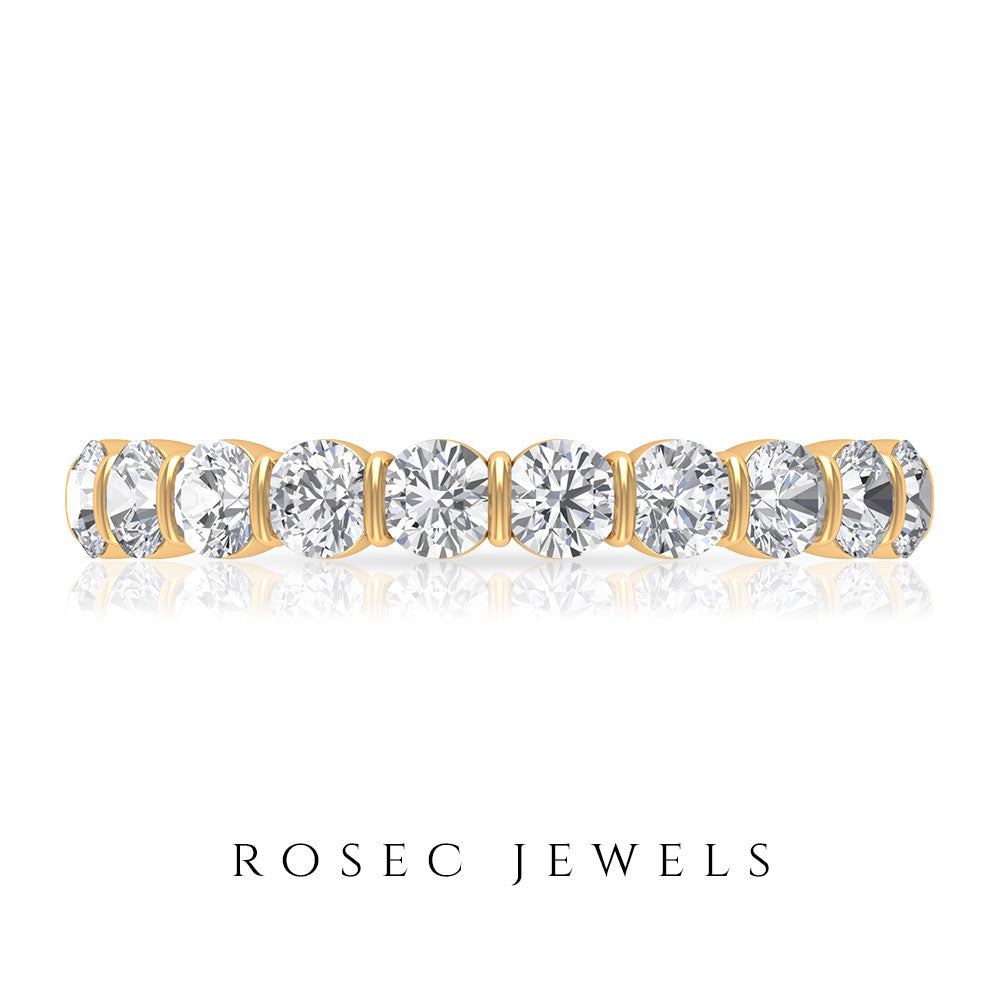 Natural diamond half eternity ring in bar setting by Rosec Jewels, showcasing sparkling diamonds on a sleek band.