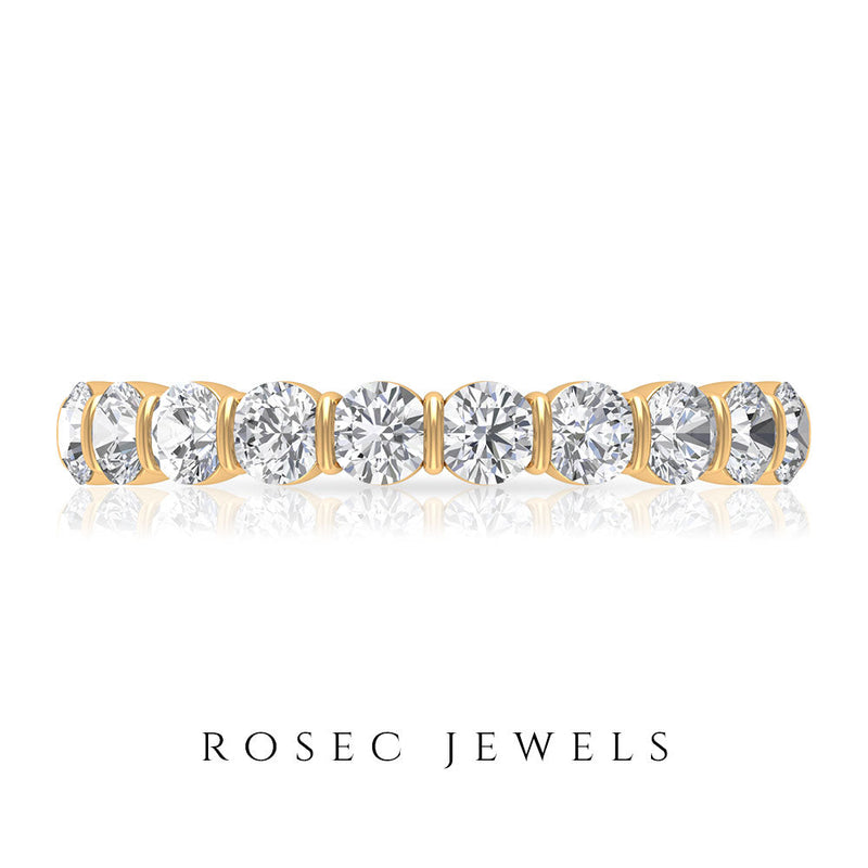 Natural diamond half eternity ring in bar setting by Rosec Jewels, showcasing sparkling diamonds on a sleek band.