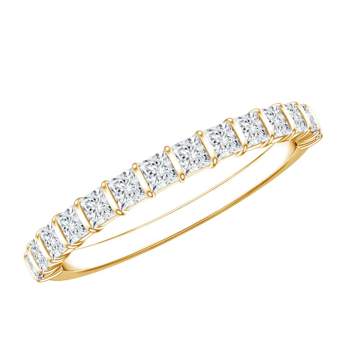 Princess cut diamond anniversary band ring by Rosec Jewels featuring a sparkling row of princess cut diamonds on sleek gold band.