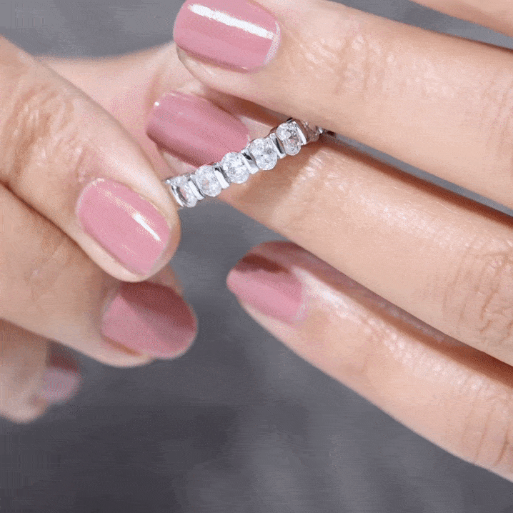 Oval Shaped Cubic Zirconia Half Eternity Band Ring with Certificate