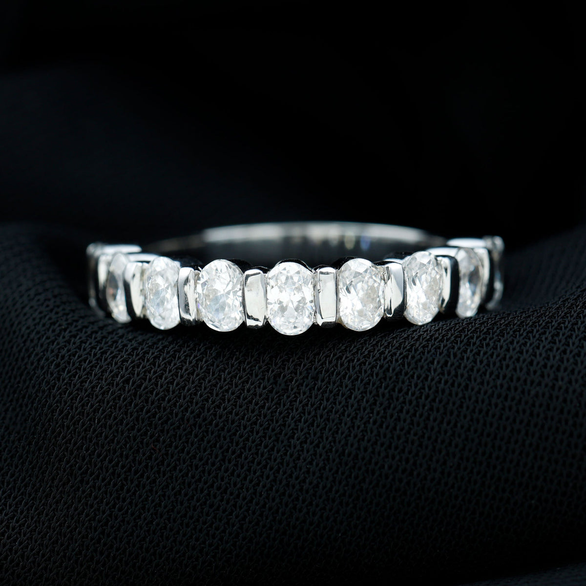 Oval Shaped Cubic Zirconia Half Eternity Band Ring with Certificate