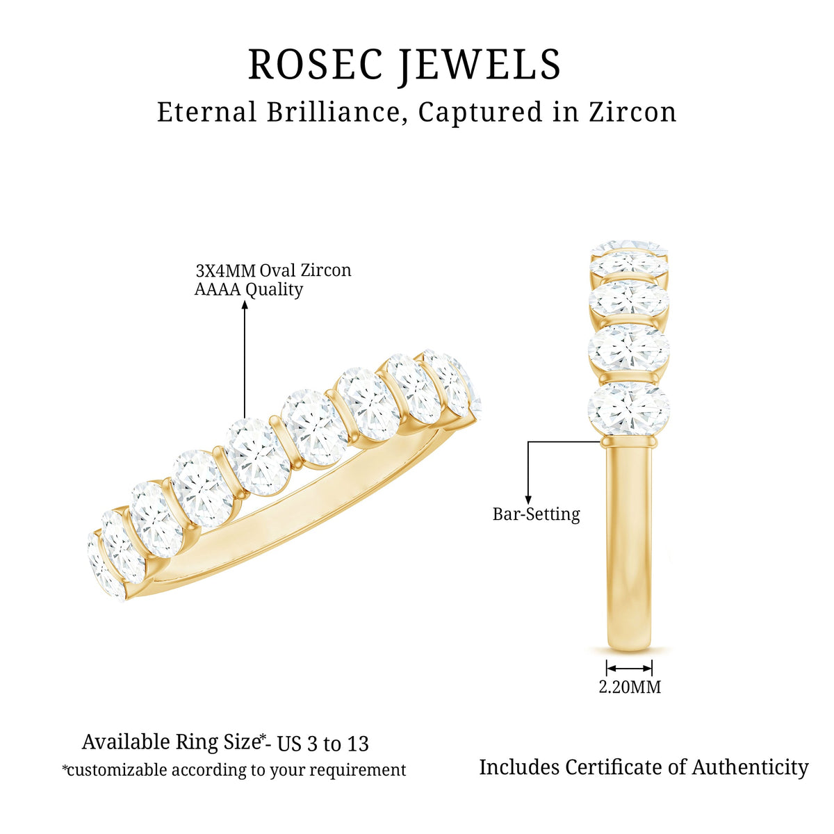 Oval Shaped Cubic Zirconia Half Eternity Band Ring with Certificate