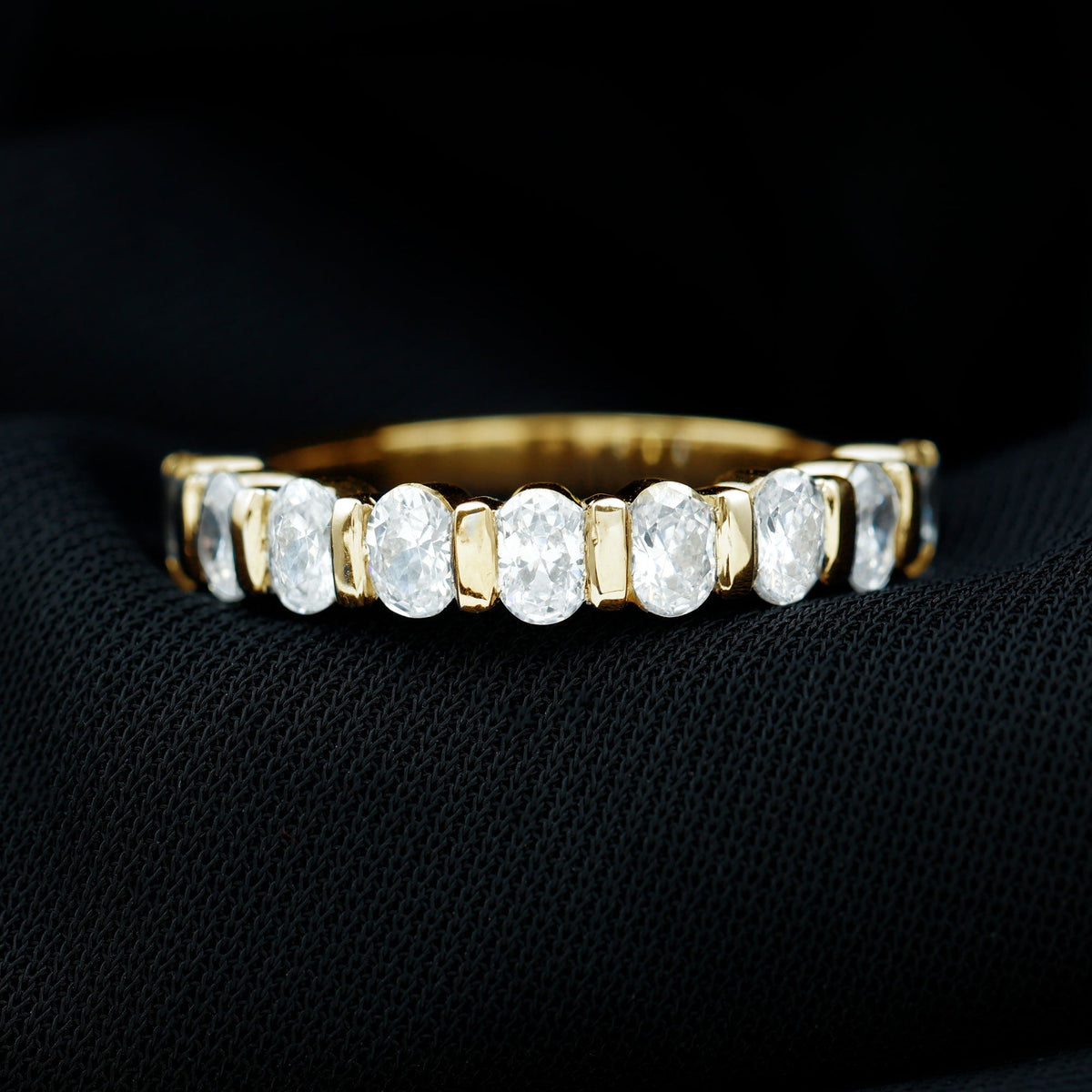 Oval Shaped Cubic Zirconia Half Eternity Band Ring with Certificate