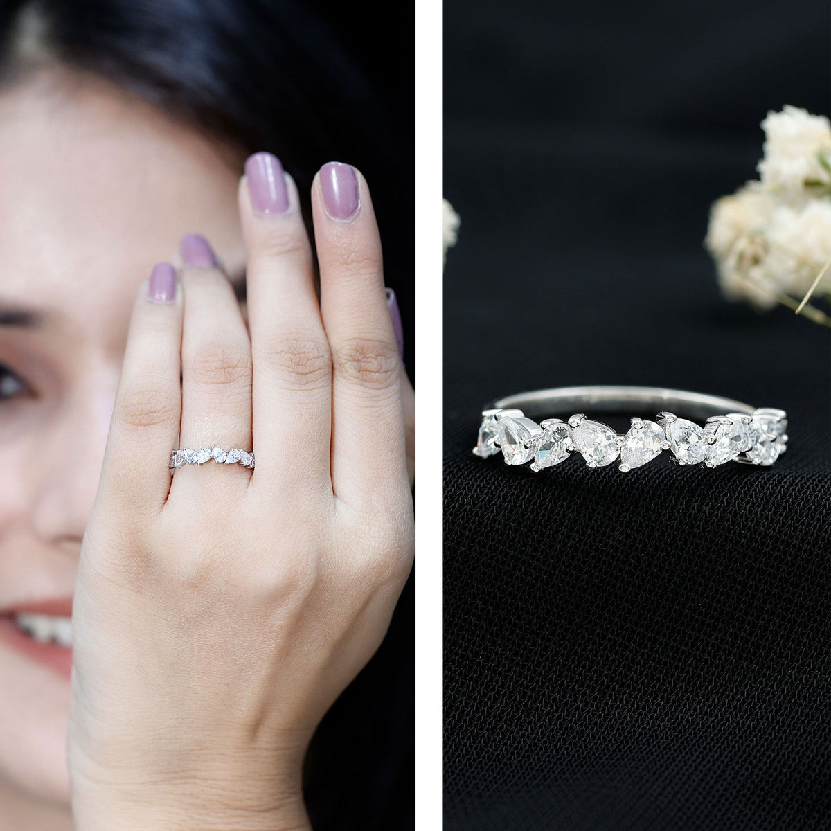 Pear Cut Cubic Zirconia Half Eternity Ring
