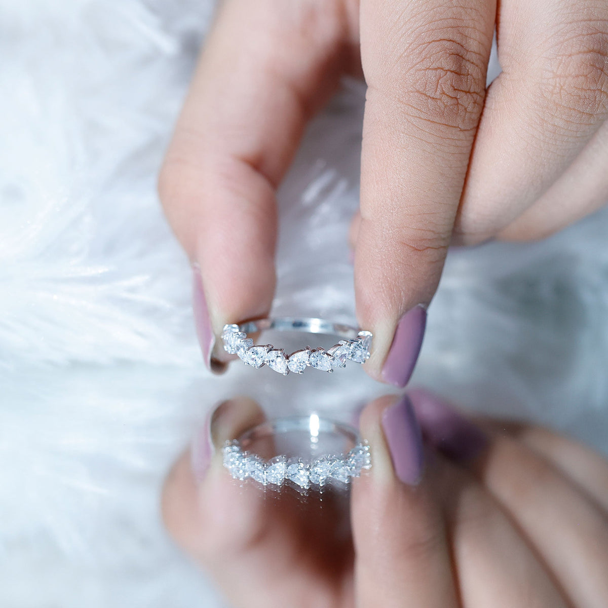 Pear Cut Cubic Zirconia Half Eternity Ring