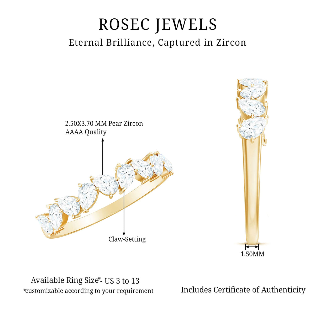 Pear Cut Cubic Zirconia Half Eternity Ring