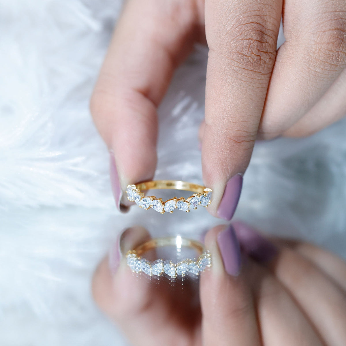 Pear Cut Cubic Zirconia Half Eternity Ring