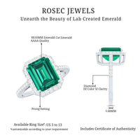 Lab Grown 3 Carat Emerald Cut Emerald Engagement Ring with Diamond Halo