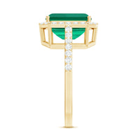 Lab Grown 3 Carat Emerald Cut Emerald Engagement Ring with Diamond Halo