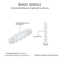 Rosec Jewels full eternity ring with marquise and round cut zirconia stones, showcasing sparkling gemstone settings and intricate band design.