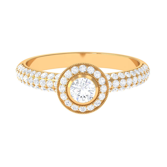 Vintage-inspired diamond engagement ring for women by Rosec Jewels, featuring a detailed design with sparkling diamonds.