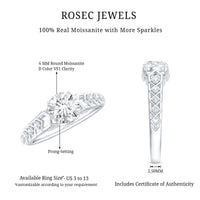 Round Cut Certified Moissanite Art Deco Engagement Ring
