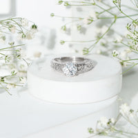 Moissanite Vintage Style Engagement Ring with Celtic Details