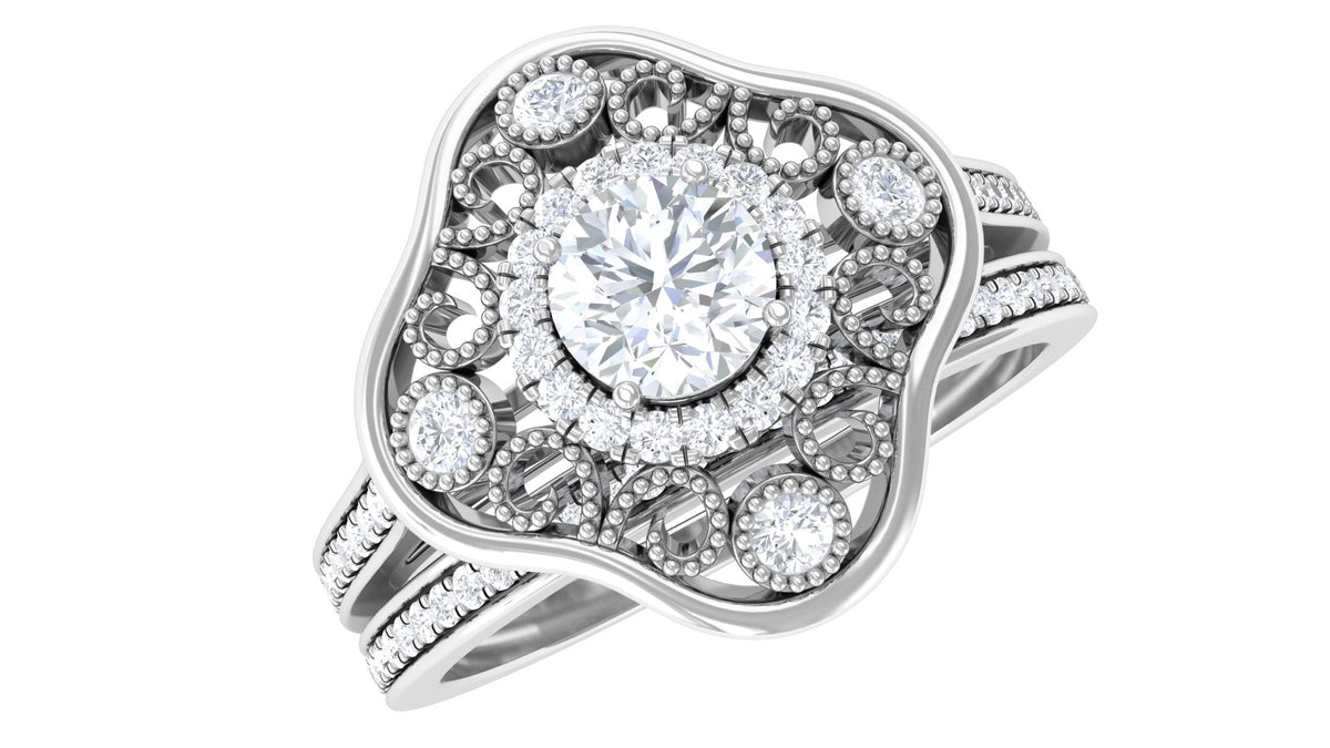 Vintage Looking Diamond Wedding Bridal Ring Set of 2